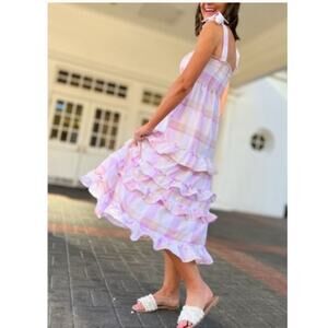 Moon River Gingham Ruffle Maxi Dress Cottagecore Prairie Boho Size S